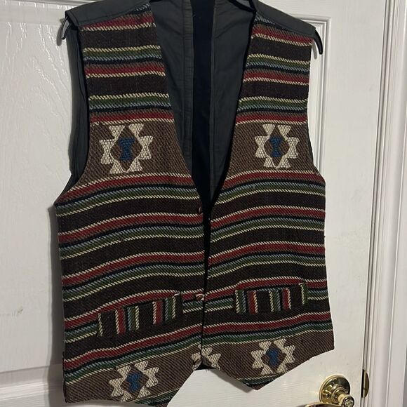 🔥🔥 True Vintage Aztec Native American Hand Stitched Wool Vest - GUC - Men Sz S - Picture 2 of 12